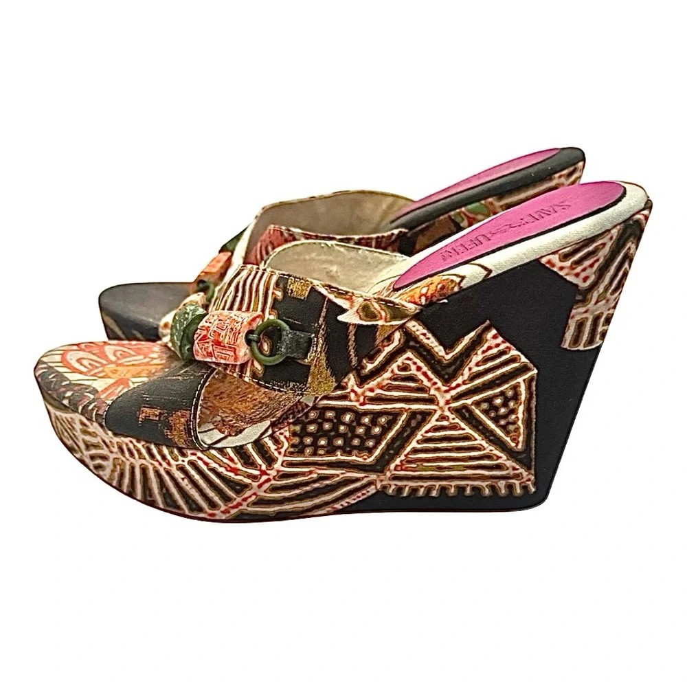 Vintage Save The Queen Strappy Wedge Sandals Multicolor EU 38 US 7.5 Italy